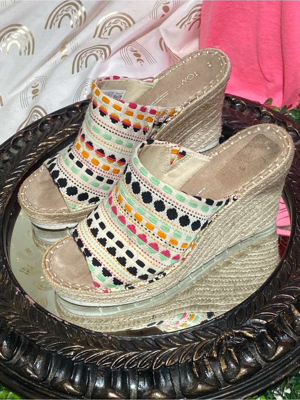 Toms Multicolor Embroidered Espadrille Wedge Slides